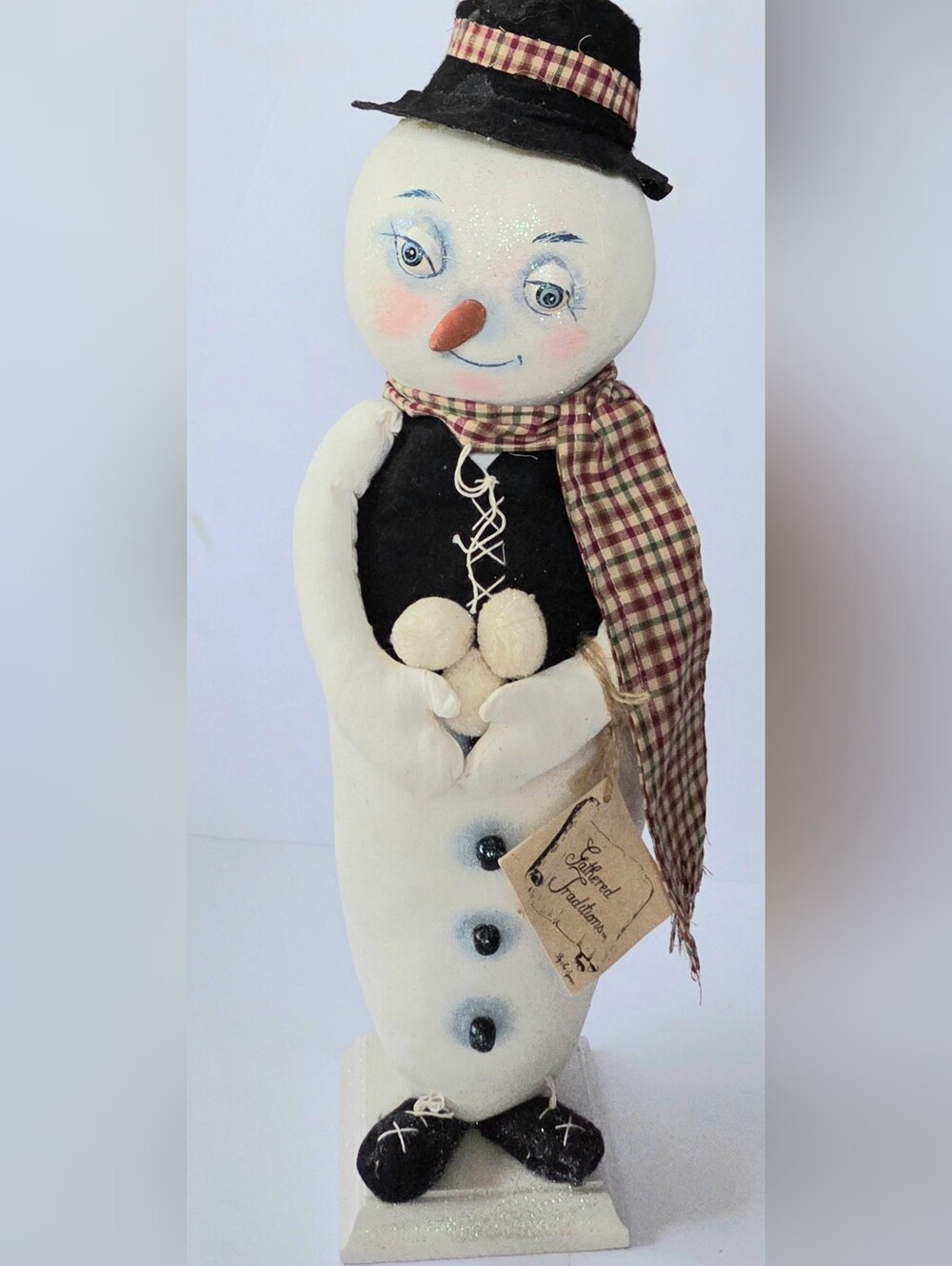 JOE SPENCER GATHERED TRADITIONS HANDCRAFTED SNOWMAN, WHIMSICAL SOFT SCULPTURE